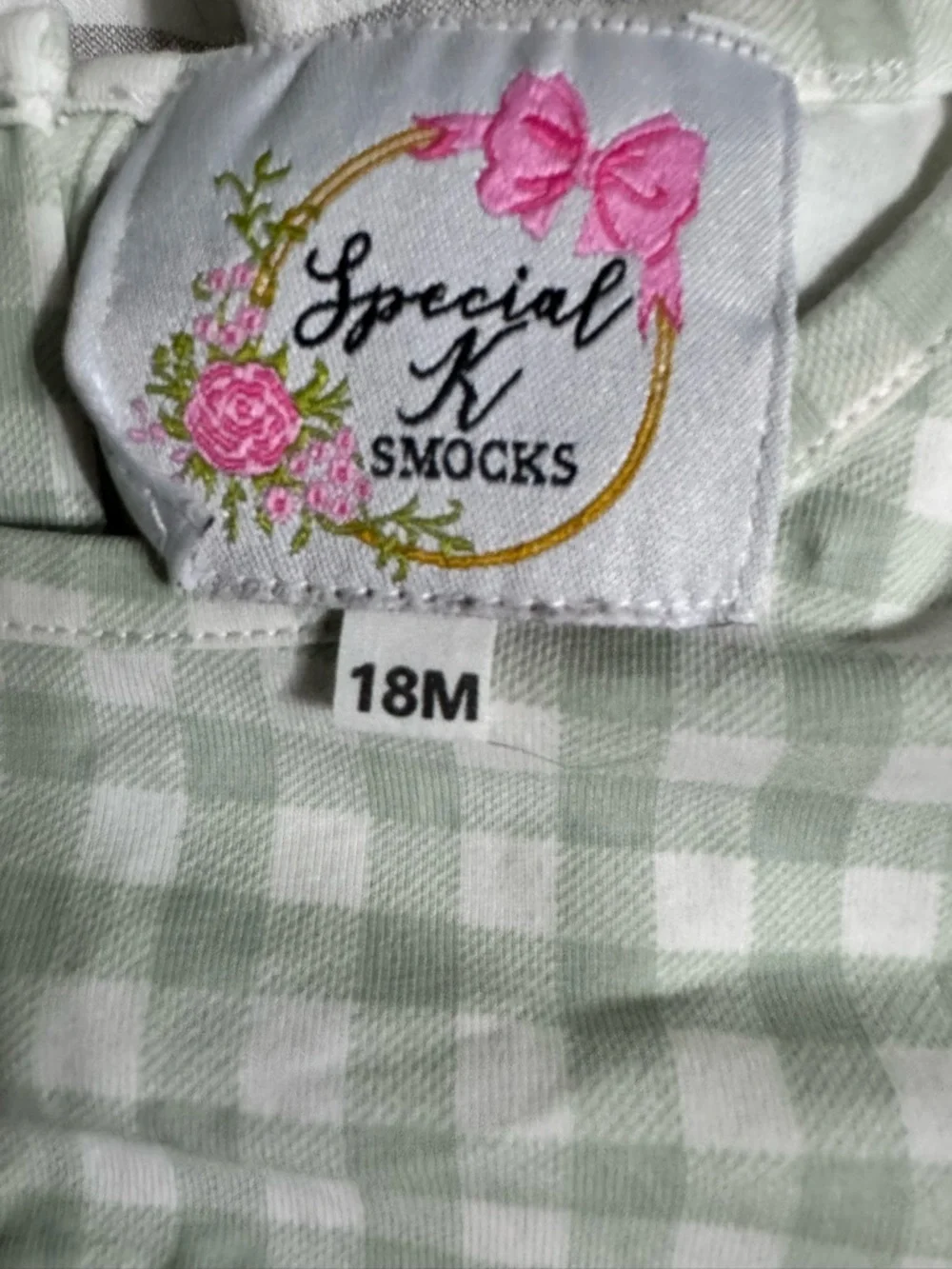 Monogrammed Sage Green Gingham Kids monogrammed with J Set with Ruffle Details